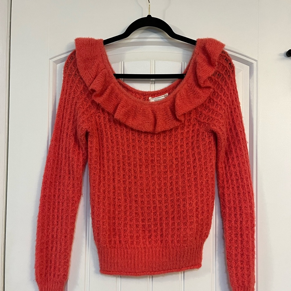 Anthropologie Coral Off-the-Shoulder Sweater